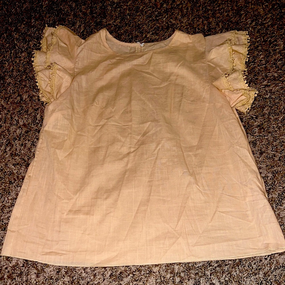 Tan, Nice Boutique Shirt, With Ruffles on Sleeves,  Never Worn Before,